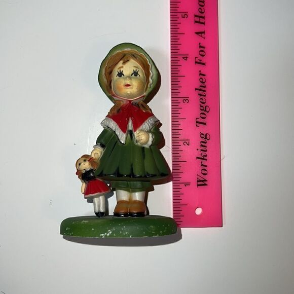 Vintage Antique Little Girl Holding Doll in Bonnet Sweet Figure What-Not Cute - Picture 7 of 7